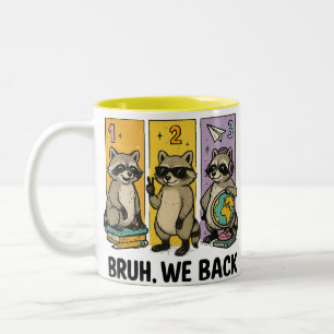 Bruh We Back Racoon Retro Animal Lover School Two-Tone Coffee Mug