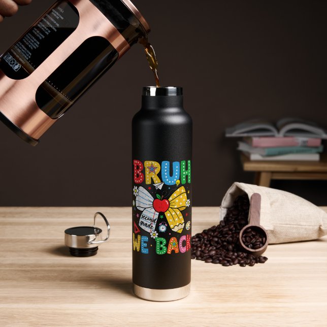 Bruh We Back Second 2nd Grade Back to School Water Bottle (Coffee (Rotated))