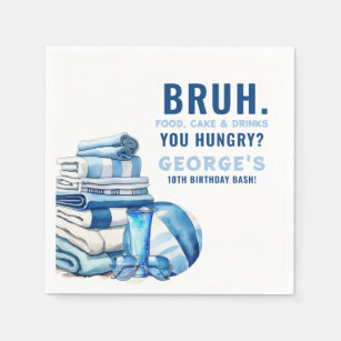 BRUH.. You Hungry Blue Pool Party Boy Birthday  Napkin