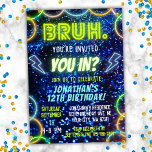 Bruh You In? Neon Glow Blue Green Boy Birthday Invitation<br><div class="desc">Introducing our "Bruh You In?" Boys Birthday Invitations – the ultimate choice for throwing a memorable and electrifying birthday party! Step into a world of vibrant colours and neon lights that will instantly set the tone for an epic celebration. Our invitations feature a mesmerising neon glow lights design that captures...</div>