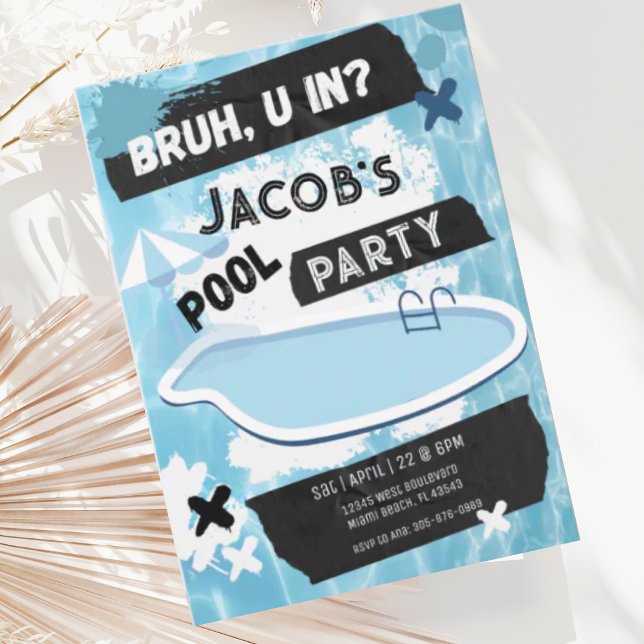 Bruh You In Pool Party Teen Boy Birthday Invitation (Creator Uploaded)