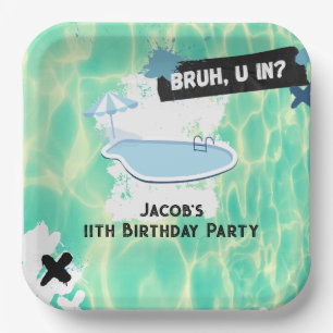 Bruh You In Pool Party Teen Boy Birthday Paper Plate