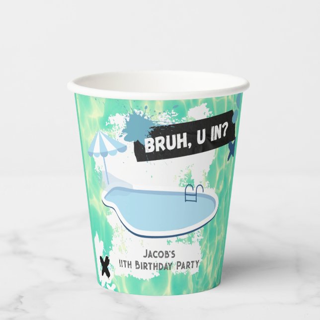 Bruh You In Summer Pool Party Teen Boy Birthday Paper Cups (Front)