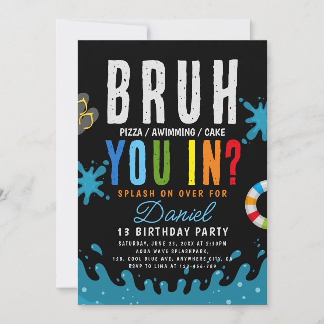 Bruh, You In? Teenager Boy Pool Birthday Invitation (Front)