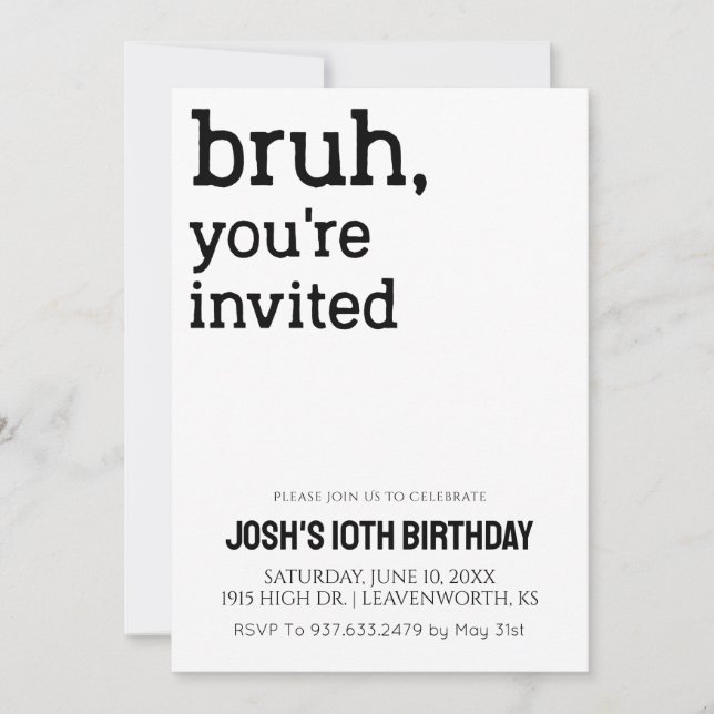 Bruh You're Invited Boys Birthday Invitation (Front)