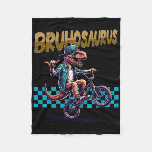 Bruhosaurus T-rex Dinosaur Riding Bmx Bike - Boys  Fleece Blanket