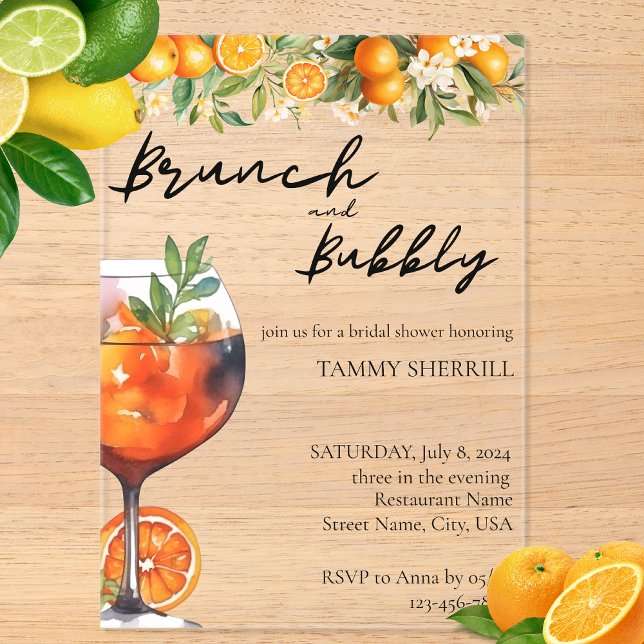Brunch and Aperol Spritz Orange Italian Acrylic Invitations (Creator Uploaded)