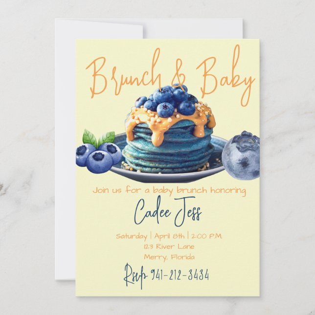 Brunch and baby blueberry baby shower invitation (Front)
