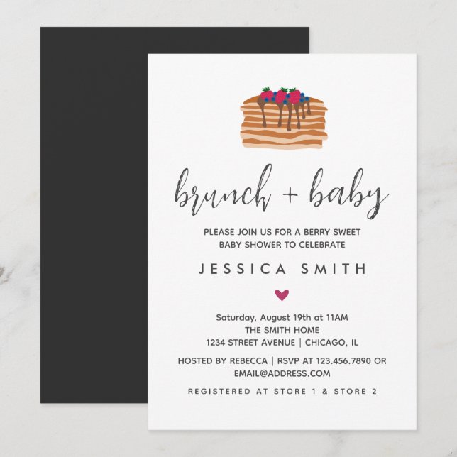 Brunch and Baby Shower Berry Sweet Pancake Invitation (Front/Back)