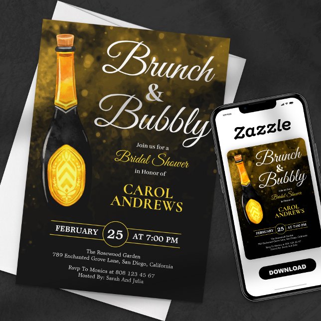 Brunch and Bubble Black & Gold Bridal Shower Invitation (Creator Uploaded)