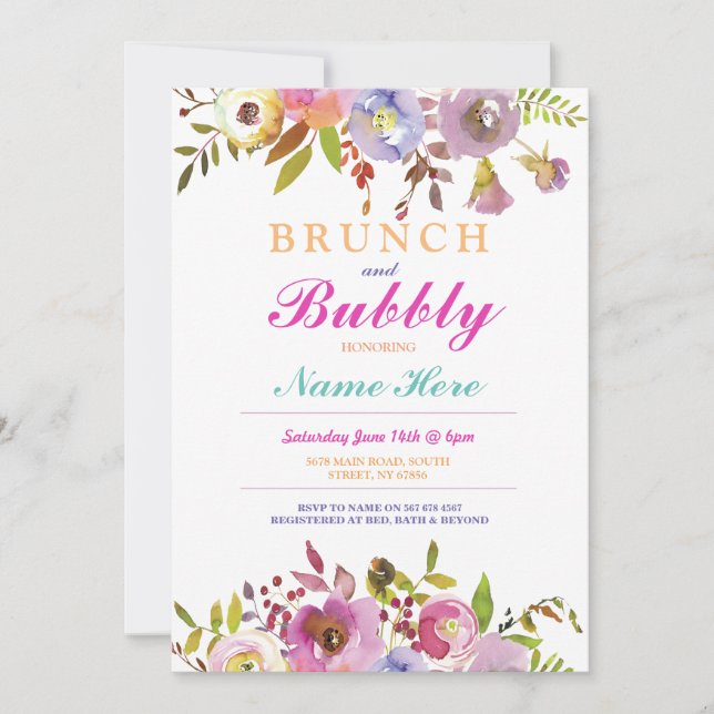 Brunch And Bubble Bridal Shower Floral Invite (Front)