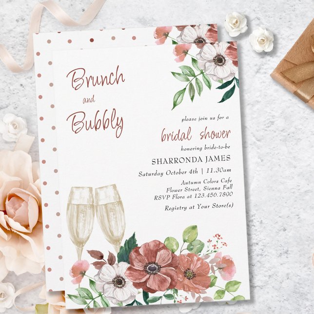 Brunch and Bubbly Autumn Flowers Bridal Shower Invitation (Creator Uploaded)