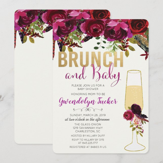Brunch and Bubbly Baby Shower Invitation (Front/Back)