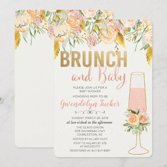 Brunch and Bubbly Baby Shower Invitation (Front/Back)