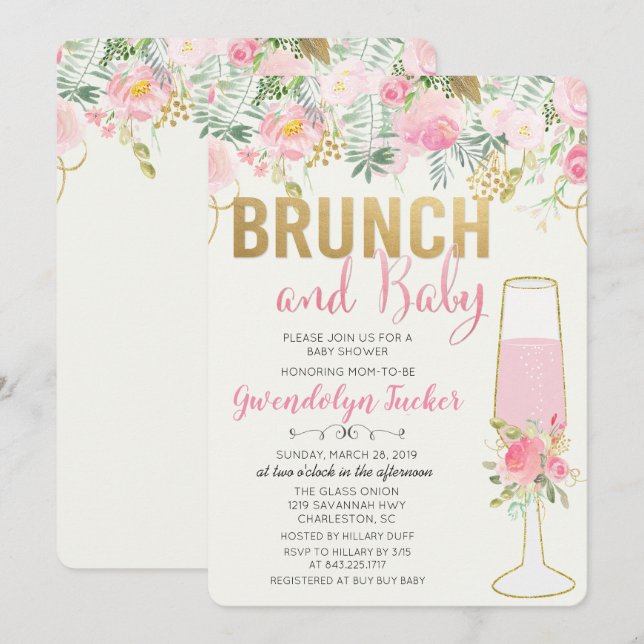 Brunch and Bubbly Baby Shower Invitation (Front/Back)