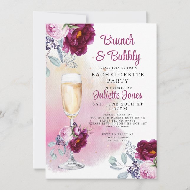 Brunch And Bubbly Bachelorette Party Invitation (Front)