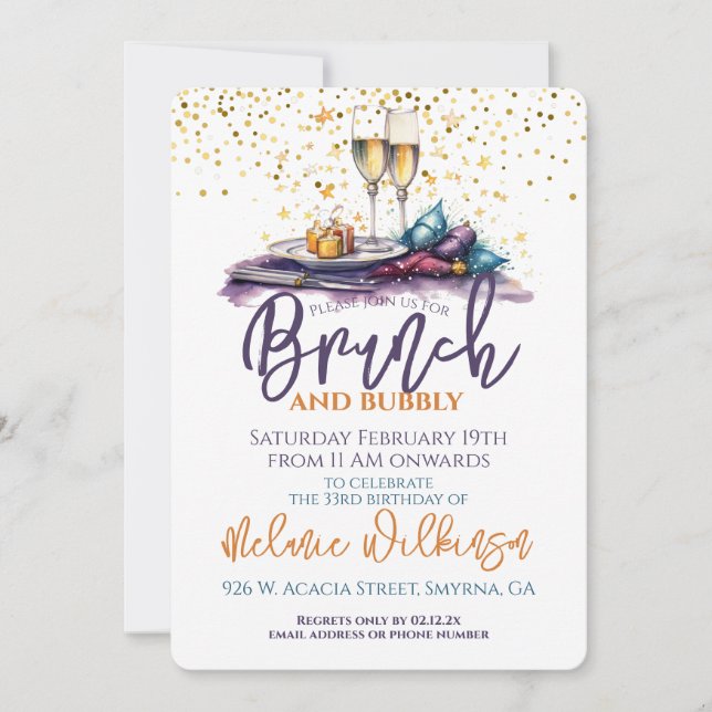 Brunch and Bubbly Birthday Party Invitation (Front)