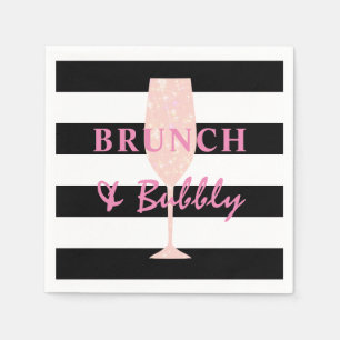Brunch and Bubbly Black and white Stripe   Pink Napkin