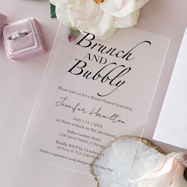 Brunch and Bubbly | Black & White Bridal Shower Acrylic Invitations (Creator Uploaded)