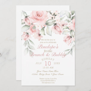 Brunch and Bubbly Blush Pink Roses Bridal Shower Invitation
