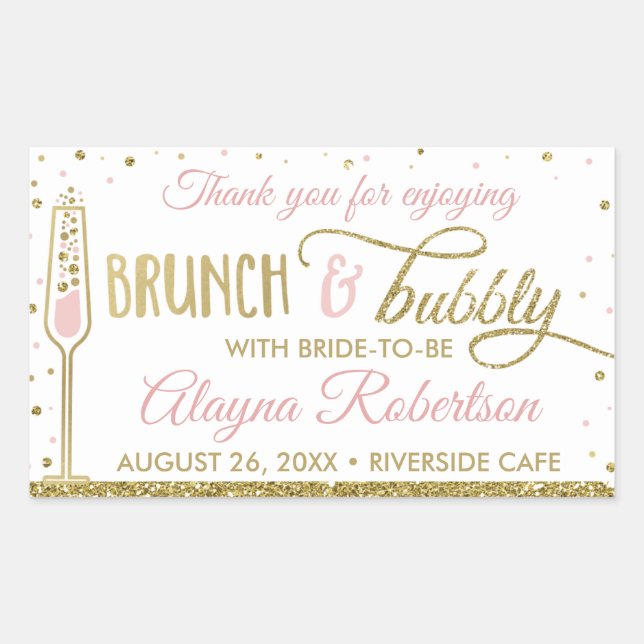 Brunch and Bubbly Bottle Wrapper, Faux Glitter Rectangular Sticker (Front)