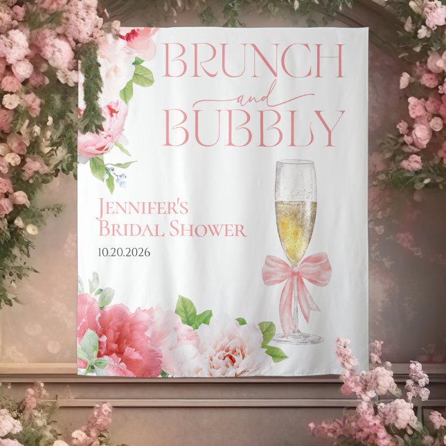 Brunch and Bubbly | Bow Bridal Shower Backdrops Tapestry (Creator Uploaded)