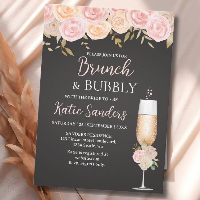 Brunch and Bubbly Bridal Shower Elegant Flowers Invitation (Creator Uploaded)