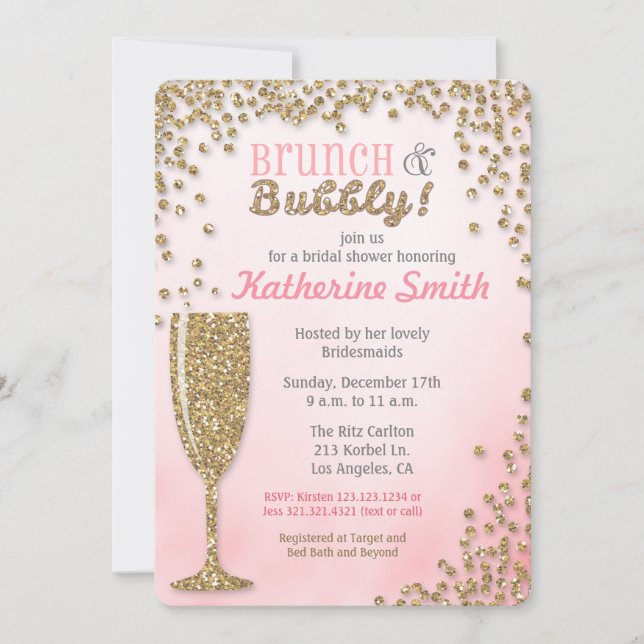 Brunch and Bubbly Bridal Shower Glitter Invitation (Front)
