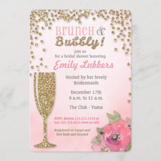 Brunch and Bubbly Bridal Shower Glitter Invitation