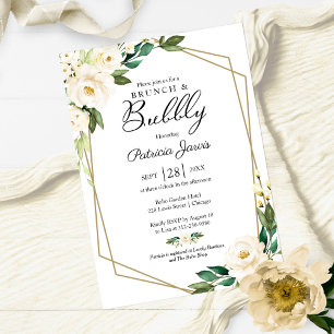 Brunch And Bubbly Bridal Shower Greenery Floral  Invitation