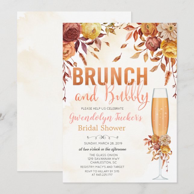 Brunch and Bubbly Bridal Shower Invitation (Front/Back)