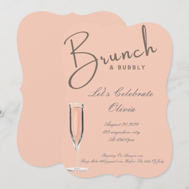 BRUNCH AND BUBBLY BRIDAL SHOWER INVITATION (Front/Back)