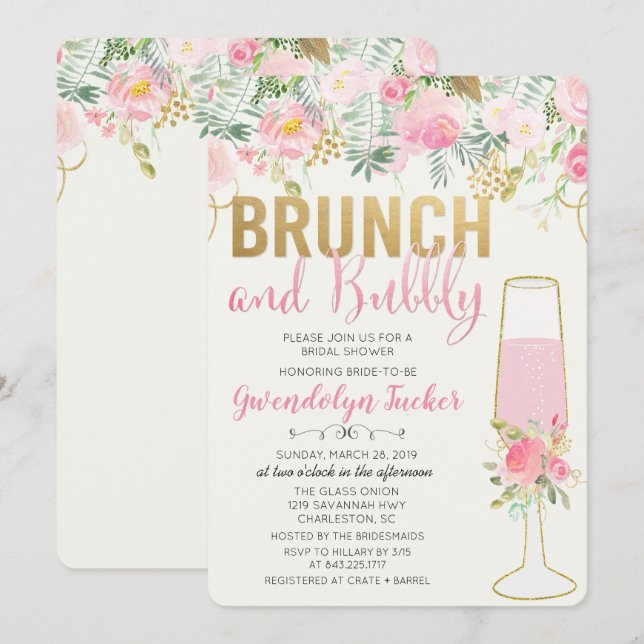 Brunch and Bubbly Bridal Shower Invitation (Front/Back)