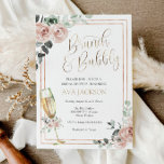 Brunch and Bubbly Bridal Shower Invitation<br><div class="desc">This Brunch with the Bride Bridal Shower invitation is perfect to celebrate the bride to be or a bride that has already eloped. Customise with your information for the bride to be. Featuring a gold champagne flute,  gold frame and pink roses with eucalyptus.</div>