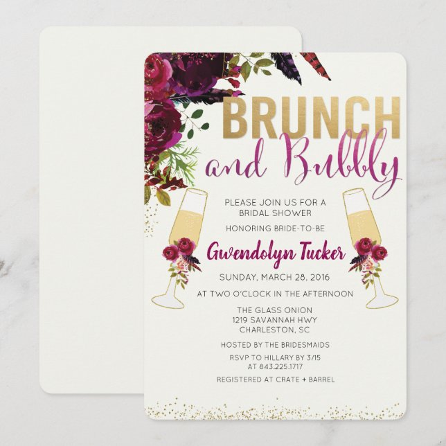 Brunch and Bubbly Bridal Shower Invitation (Front/Back)