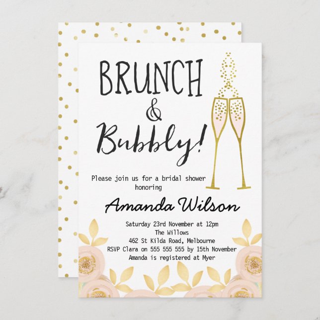 Brunch And Bubbly Bridal Shower Invitation (Front/Back)