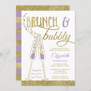 Brunch and Bubbly Bridal Shower Invite, Faux Gold Invitation