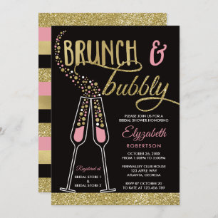 Brunch and Bubbly Bridal Shower Invite, Faux Gold Invitation