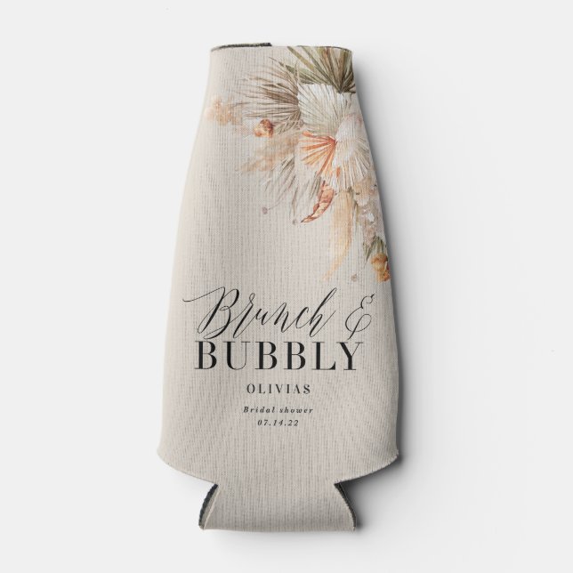 brunch and bubbly Bridal shower pampas grass Bottle Cooler (Front)