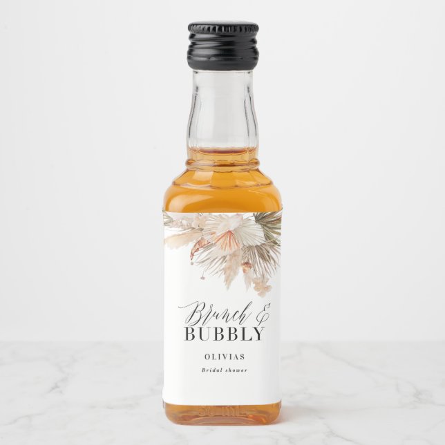 brunch and bubbly Bridal shower pampas grass Liquor Bottle Label (Front)