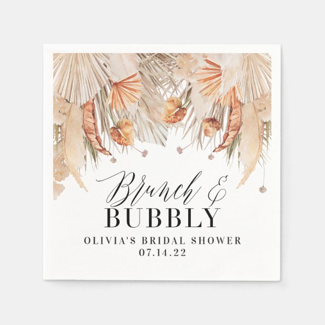 brunch and bubbly Bridal shower pampas grass  Napk Napkin (Front)
