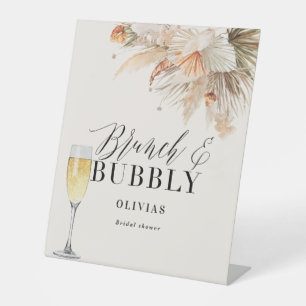 brunch and bubbly Bridal shower pampas grass Paper Pedestal Sign