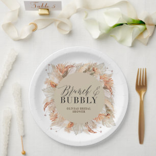 brunch and bubbly Bridal shower pampas grass Paper Plate