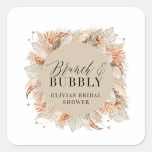 brunch and bubbly Bridal shower pampas grass  Square Sticker