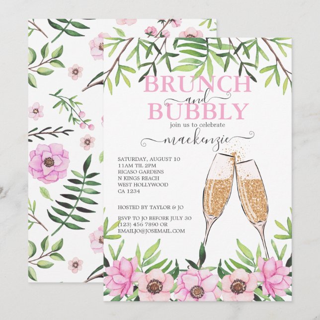 Brunch and Bubbly Bridal Shower Personalised Invitation (Front/Back)