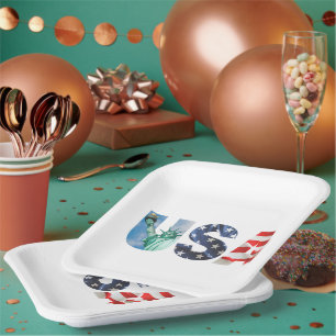 Brunch and Bubbly Bridal Shower USA Flag 9" Square Paper Plate