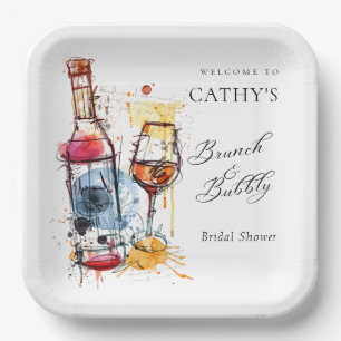 Brunch and Bubbly Bridal Shower Welcome 9" Square Paper Plate