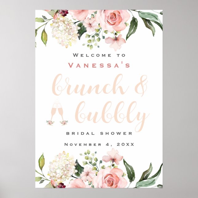 Brunch and Bubbly Bridal Shower Welcome Sign (Front)