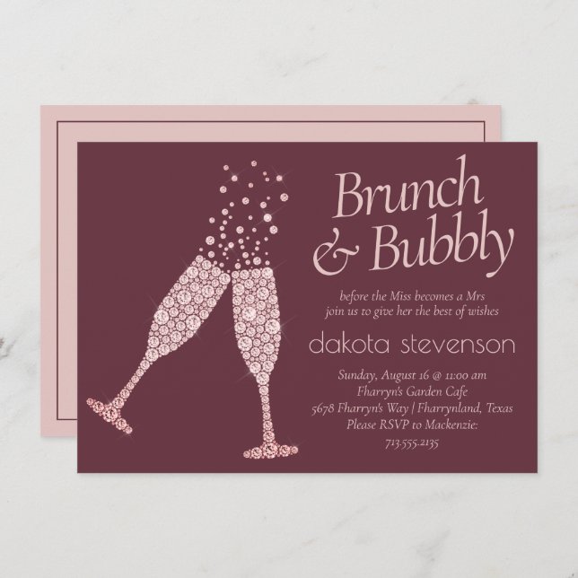 Brunch and Bubbly | Burgundy and Blush Pink Shower Invitation (Front/Back)