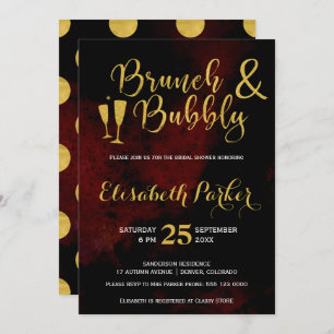 Brunch and bubbly burgundy glam gold bridal shower invitation